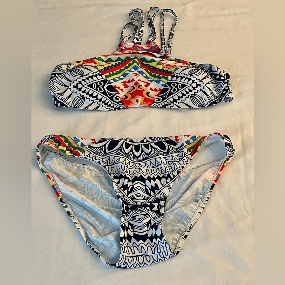 Floral Print High Neck Push Up Bikini Racerback Bathing Suit Size M (B-51)